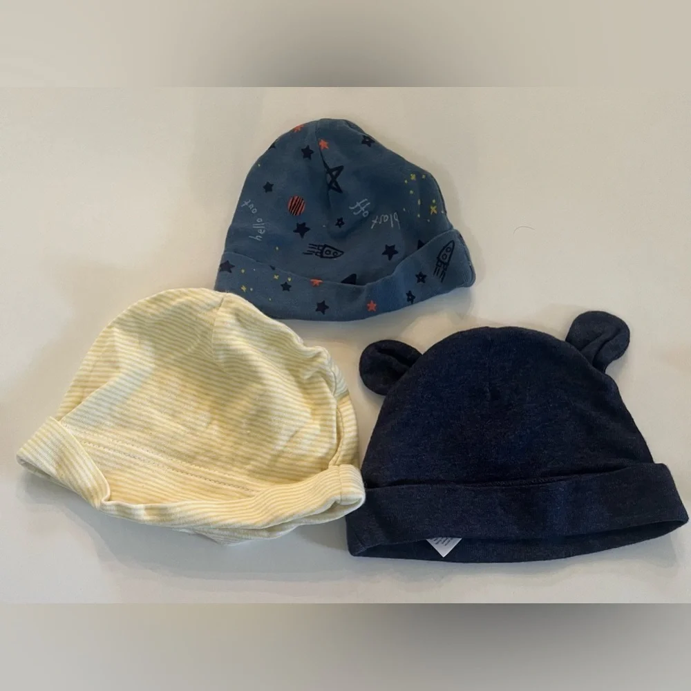 7 baby boys hats newborn & 0-3 months bundle lot